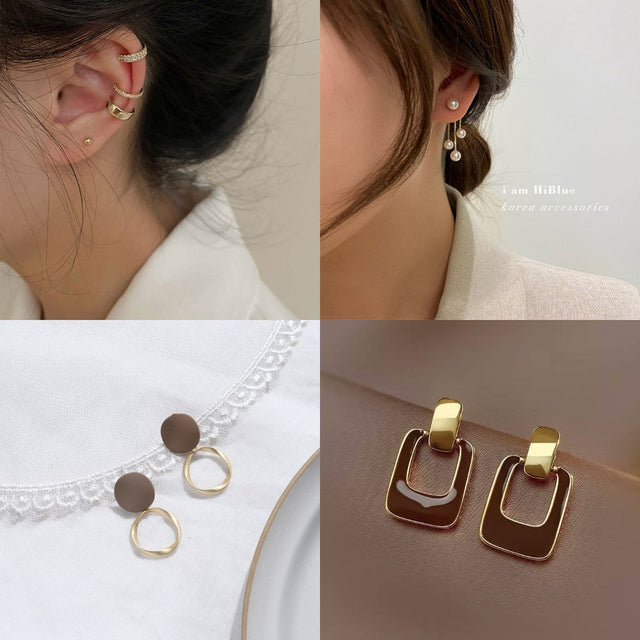 Vintage Sweet Square Round Polka Dot Plated Alloy Earrings for Women