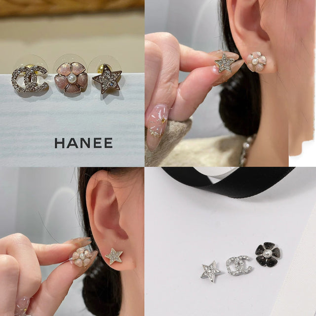 Elegant Gold Plated Brass Enamel Camellia Flower Stud Earrings with 925 Sterling Silver Posts for Women