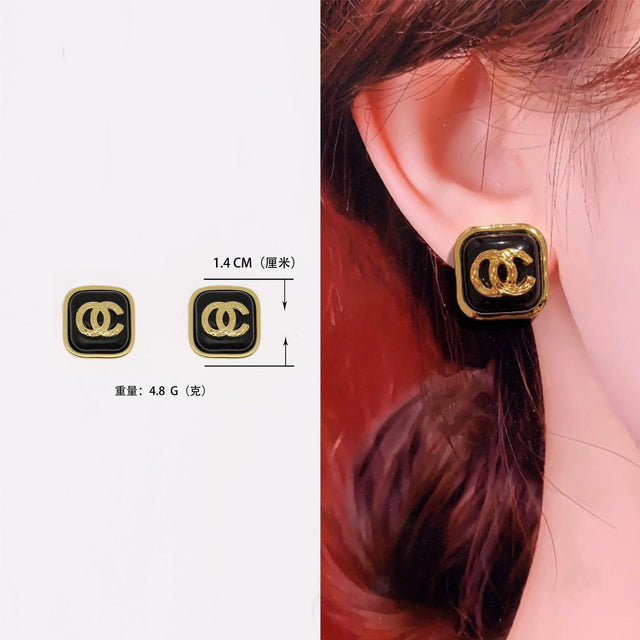 Elegant Geometric Letter Brass Stud Earrings with 925 Sterling Silver Posts