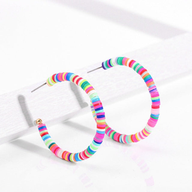 Bohemian Geometric Round Resin Earrings Handmade Colorful Hoop Earrings Unisex