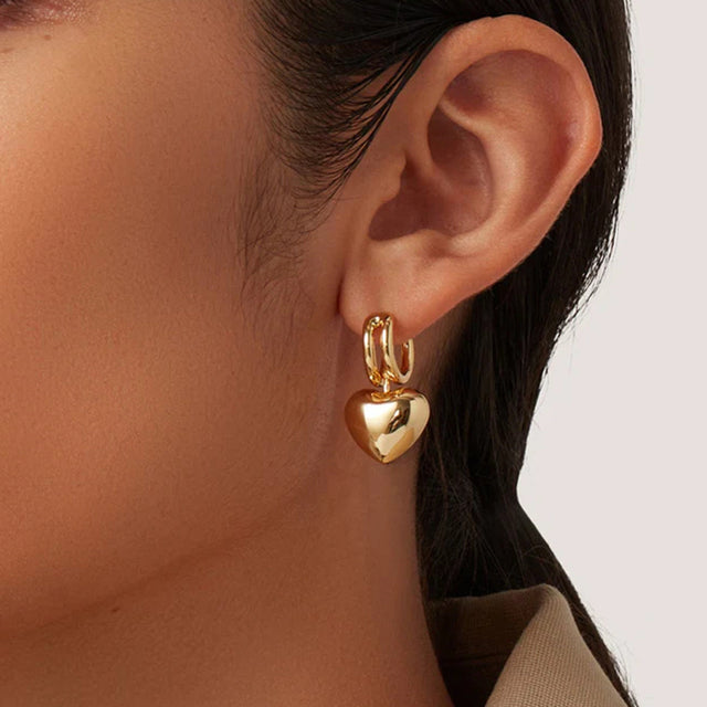 18K Gold Plated Stainless Steel Sliding Heart Shape Earrings for Women