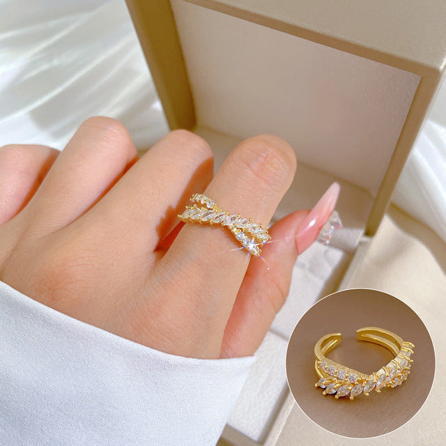 Cartoon Style Crown-Shaped Brass Ring with Gold Plating Adjustable Open Band for Women