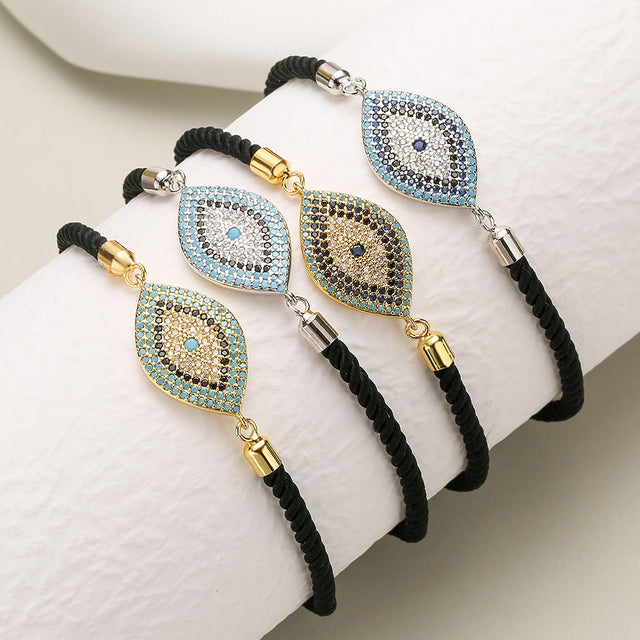 Geometric Evil Eye Bracelet for Women in Copper with Real Gold Plating and Zircon Inlay