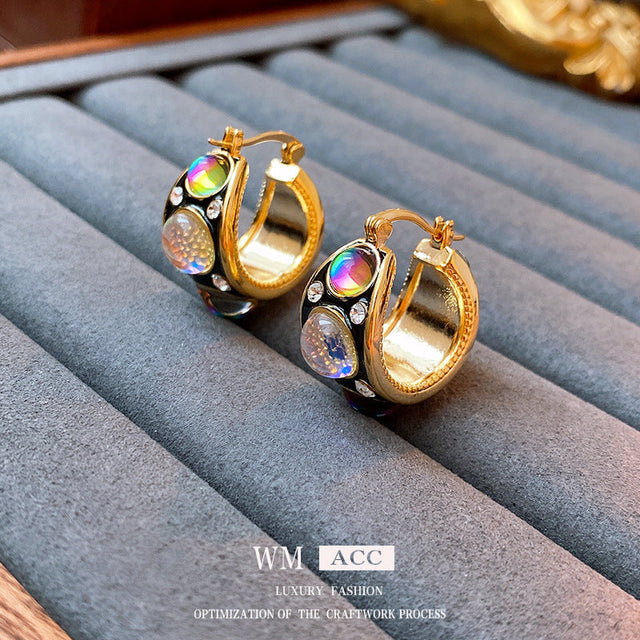 Baroque-Style Geometric Gold-Plated Copper Stud Earrings with Circular Design for Women