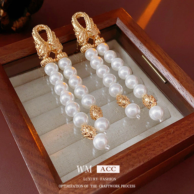 Chic Geometric Double-Layer Faux Pearl Dangle Earrings with Silver-Plated Steel Posts for Women