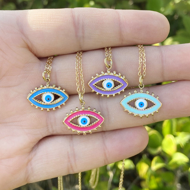 Bohemian Evil Eye Pendant Necklace in Stainless Steel with Enamel Finish