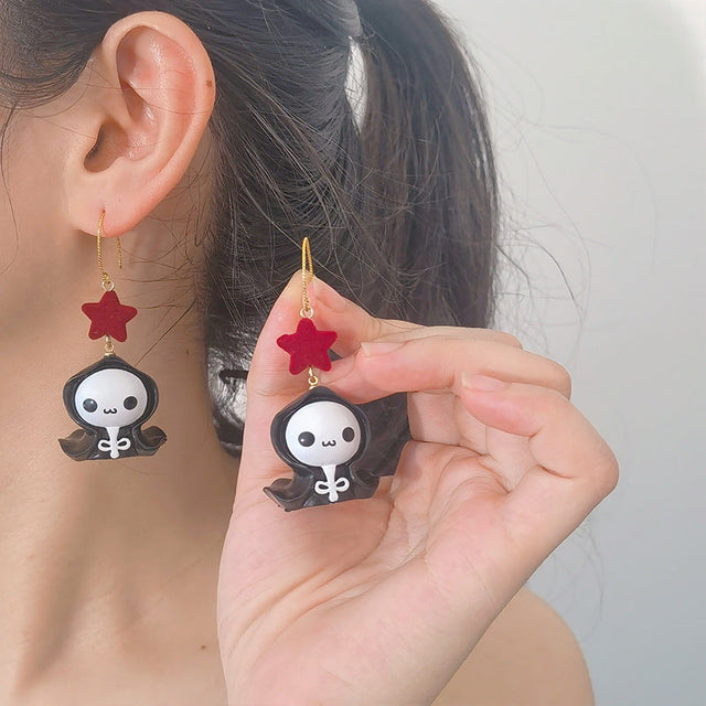 Cute and Playful Cartoon Asymmetric Halloween Earrings with Pumpkin Ghost and Bat Shapes Alloy Studs with Plated Finish