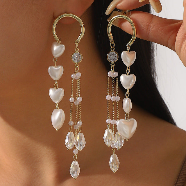 Elegant French-Inspired Long Pearl Tassel Earrings for Women with Plated Finish and Ethereal Fairy Tale Style