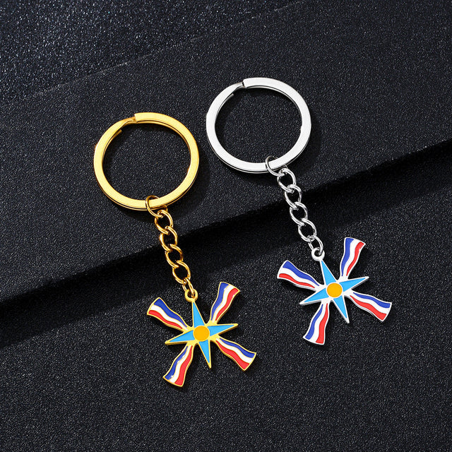 Ethnic Assyrian Flag Pendant Keychain in Stainless Steel for Men and Women Fashion Accessory