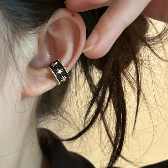 Edgy Geometric Starburst Zircon Ear Cuffs for Women Copper Plated Hypoallergenic Fashion Ear Bone Clips