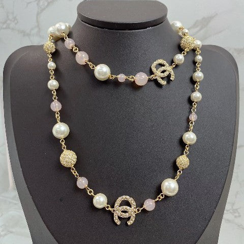 Elegant Letter Plated Pearl Crystal Ball Chain Necklace for Women
