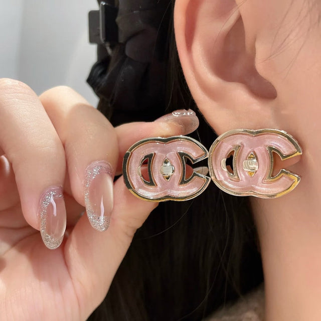 Elegant Luxury Gold Plated Brass Letter Resin Inlay Earrings with 925 Sterling Silver Posts for Women