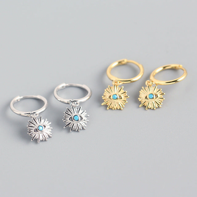 Bohemian S925 Sterling Silver Evil Eye Hoop Earrings