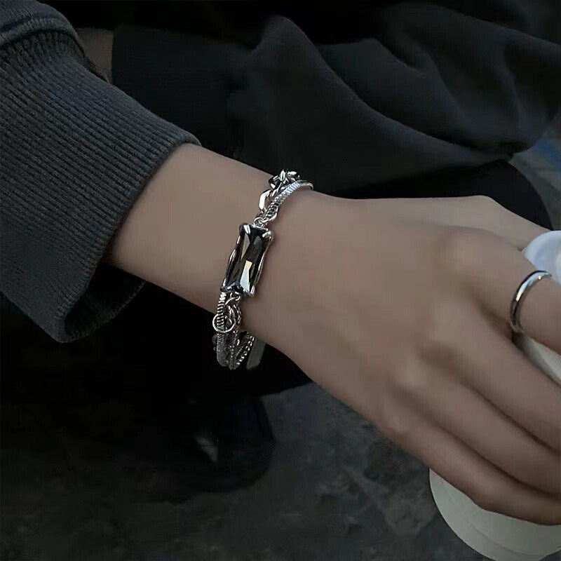 Black Punk Zircon Chain Bracelet wholesale jewelry image 1