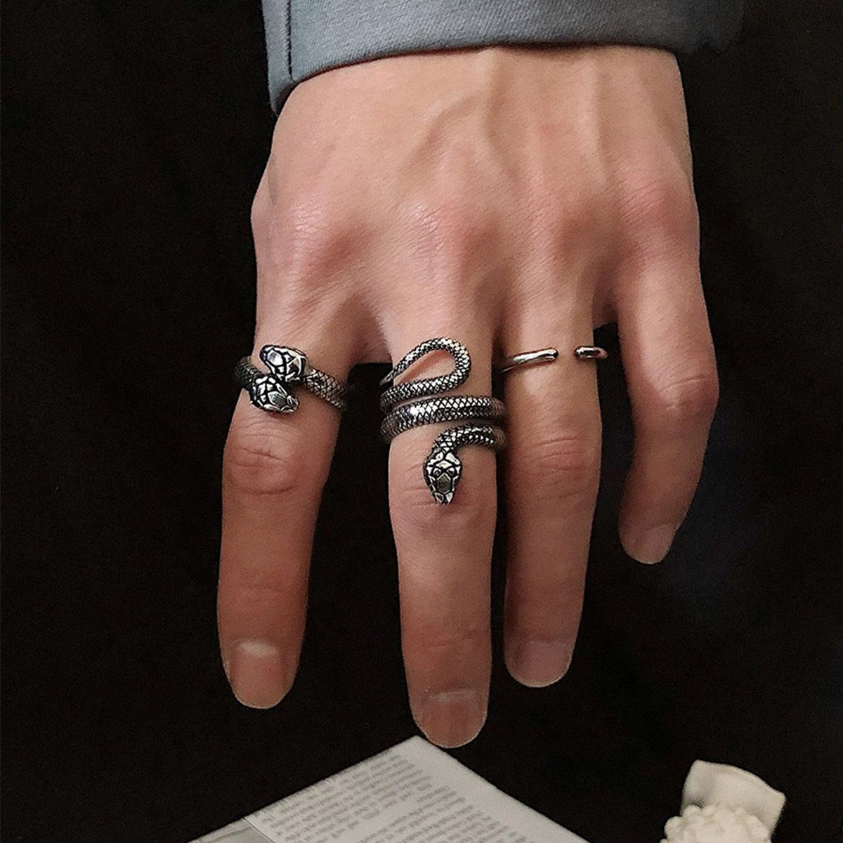 Black Punk Snake Band Ring wholesale jewelry image 1