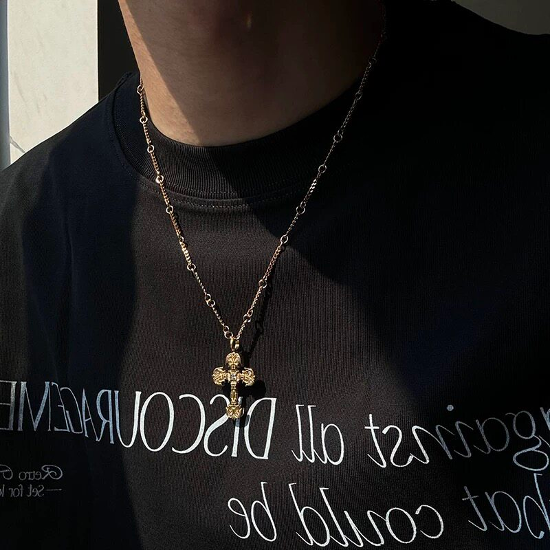 Gold Tone Cross Short Necklace wholesale jewelry image 1