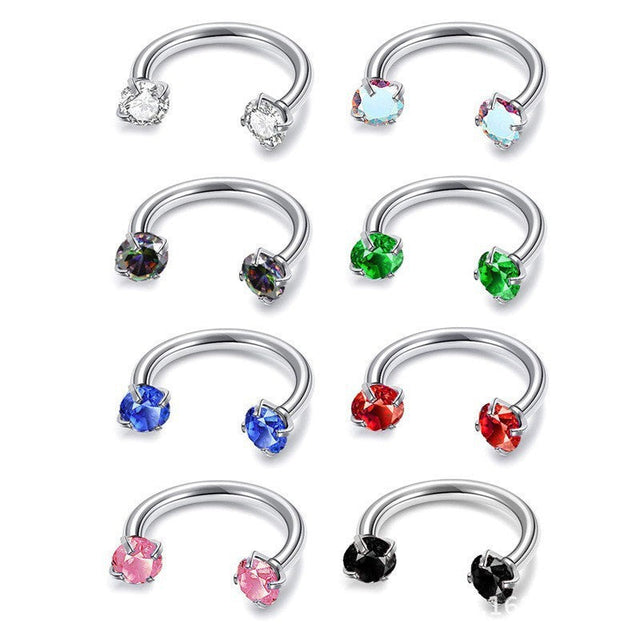 Fashion OL Style Horseshoe-Shaped Titanium Alloy Nose Stud with Polished Finish and Cubic Zirconia Inlay for Unisex Piercing