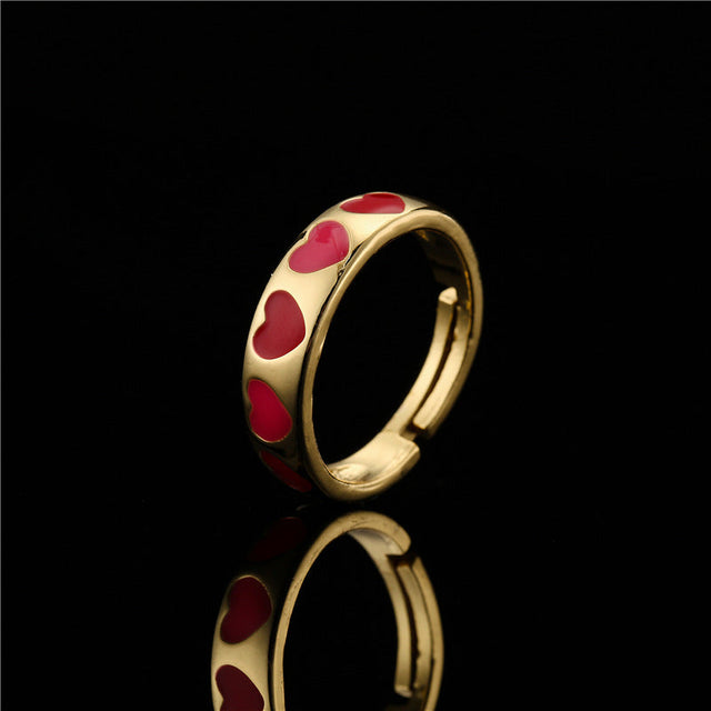 18K Gold Plated Brass Heart Star Drip Oil Open Ring for Women