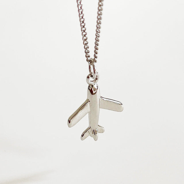 925 Sterling Silver Airplane Pendant Necklace for Women Geometric Vintage Trendy Clavicle Chain