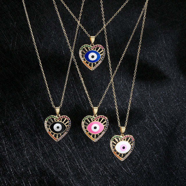 18K Gold Plated Brass Drip Oil Heart Geometric Pendant with Cubic Zirconia for Women