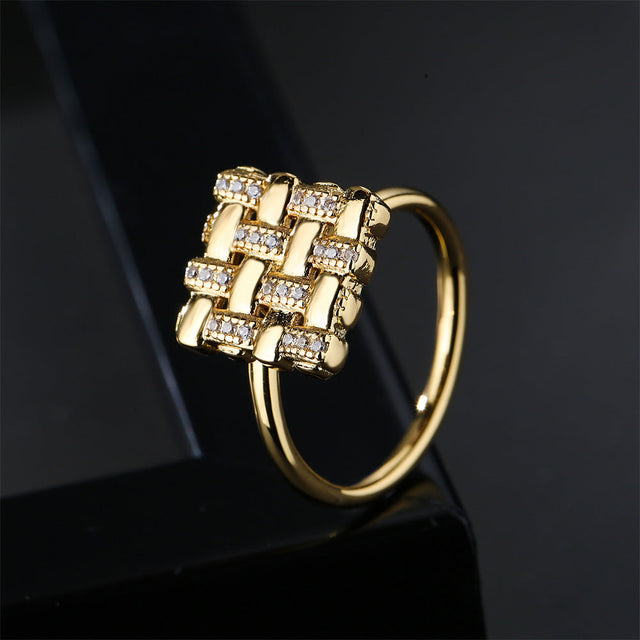 18K Gold Plated Brass Geometric Open Ring for Women