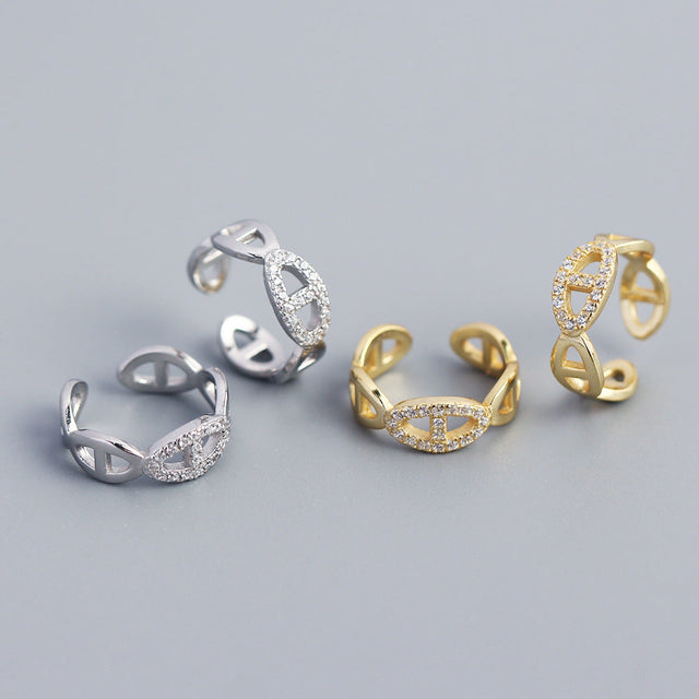 Elegant 925 Sterling Silver Geometric Pig Nose Rhinestone Inlay Ear Cuff for Women