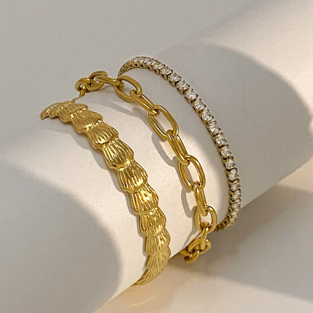 18K Gold Plated Geometric Titanium Steel Cubic Zirconia Bracelet for Women
