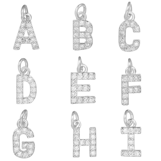 18K Gold Plated Brass Letter Cubic Zirconia Inlay Charm Bar