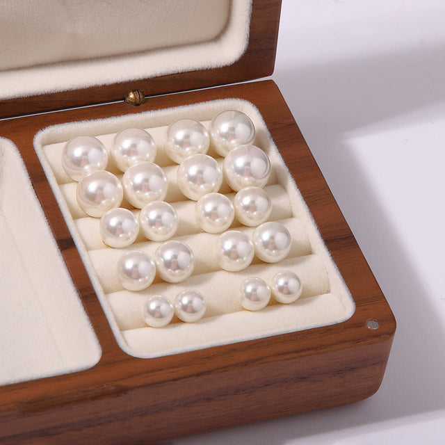 Geometric Stainless Steel Pearl Stud Earrings for Women with Iridescent Large Pearl Accent Vintage French Chic Minimalist Design