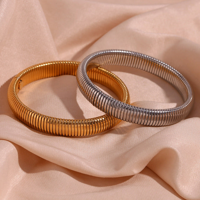 Minimalist Geometric Stainless Steel Plated 18K Gold Elastic Snake Chain Bracelet for Women