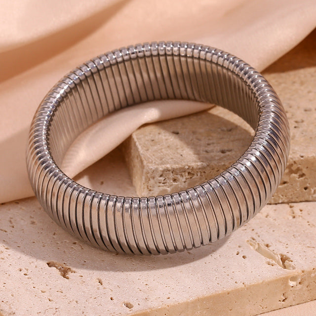 Minimalist Geometric Titanium Steel Bracelet with 18K Gold Plating Elastic Snake Chain for Women