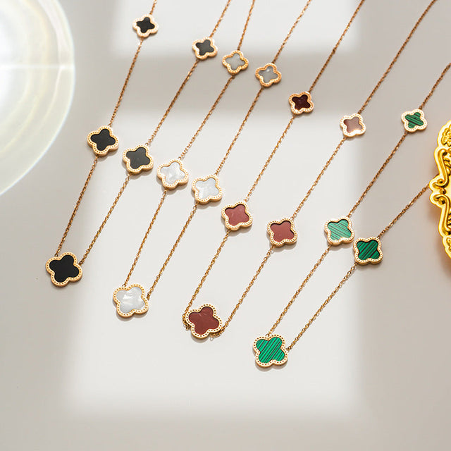 Light Luxury 18K Rose Gold Plated Geometric Four-Leaf Clover Titanium Steel Necklace for Women