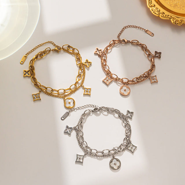 Minimalist Clover-Shaped Titanium Steel Bracelet with Plated Finish for Women