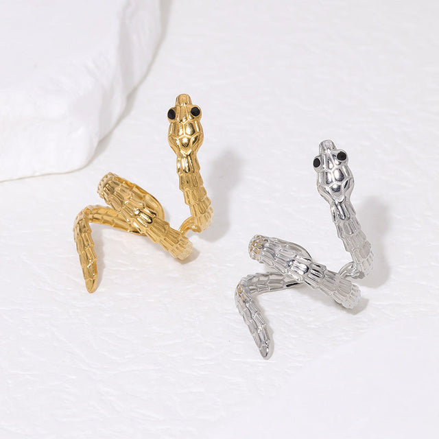 Bold Snake-Shaped Titanium Steel Ring with French Texture, 18K Gold Plated, Adjustable Fashion Ring for Women