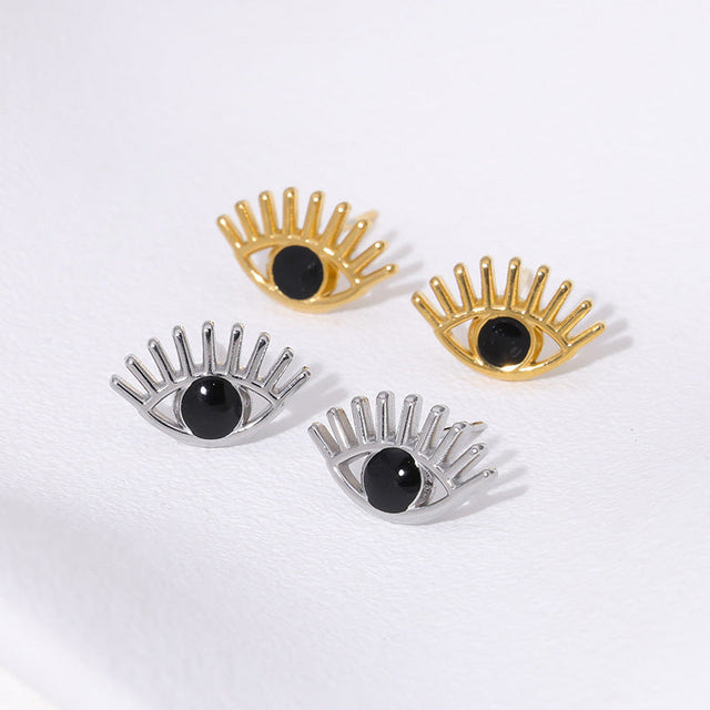 Edgy Demon Eye Stud Earrings in Titanium Steel with 18K Gold Plating for Women