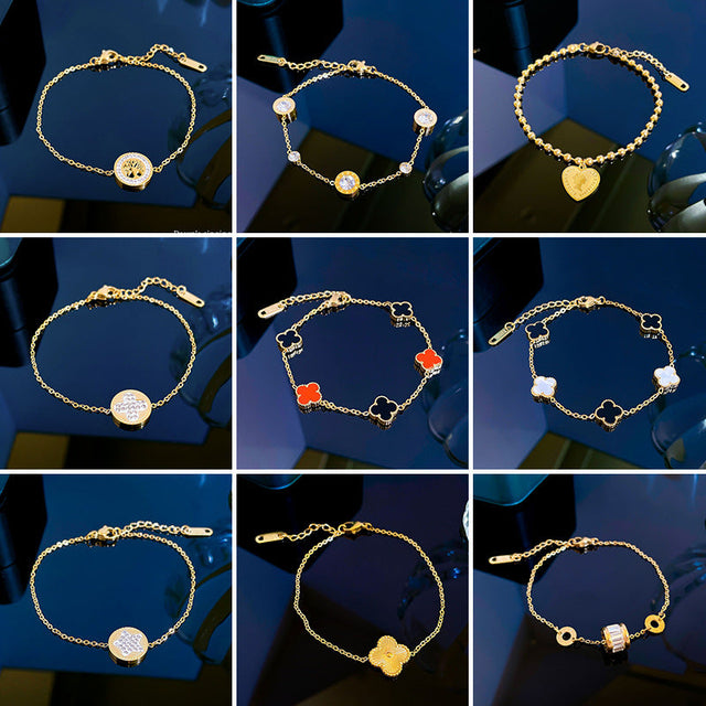 Constellation Moon Star Drop Zircon Bracelet in Titanium Steel with Gold Plating for Women