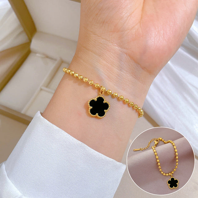 Clover Bead Wavy Hand Chain for Women Titanium Steel Gold Plated Vintage Minimalist Bracelet