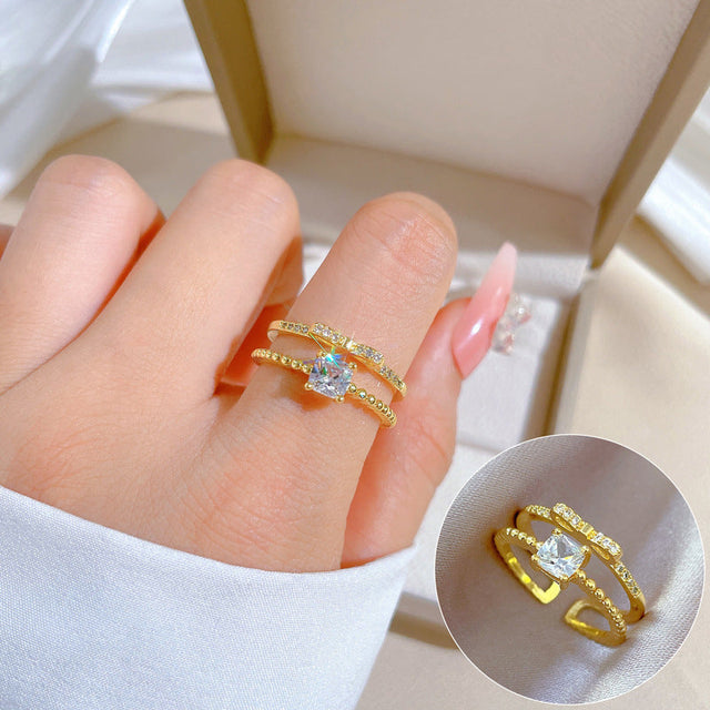Butterfly Knot Full Rhinestone Ring Adjustable Minimalist Japanese Style Ring Women's Sweet Jewelry
