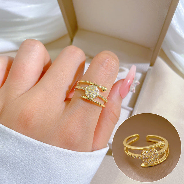 Cartoon Style Crown-Shaped Brass Ring with Gold Plating Adjustable Opening for Women