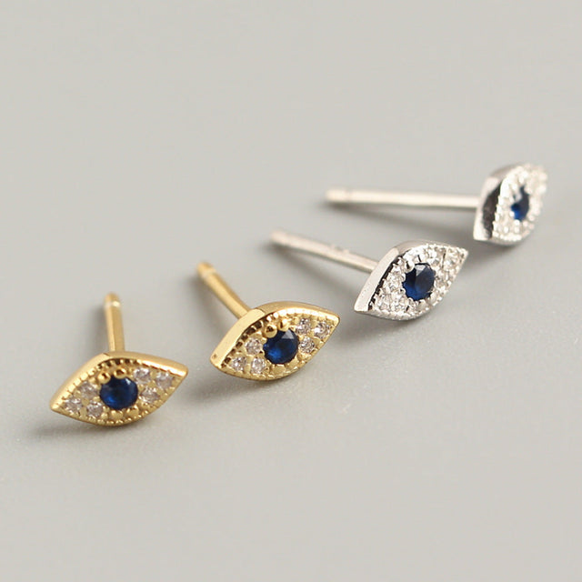 Unique 925 Sterling Silver Inlaid Diamond Evil Eye Stud Earrings for Women