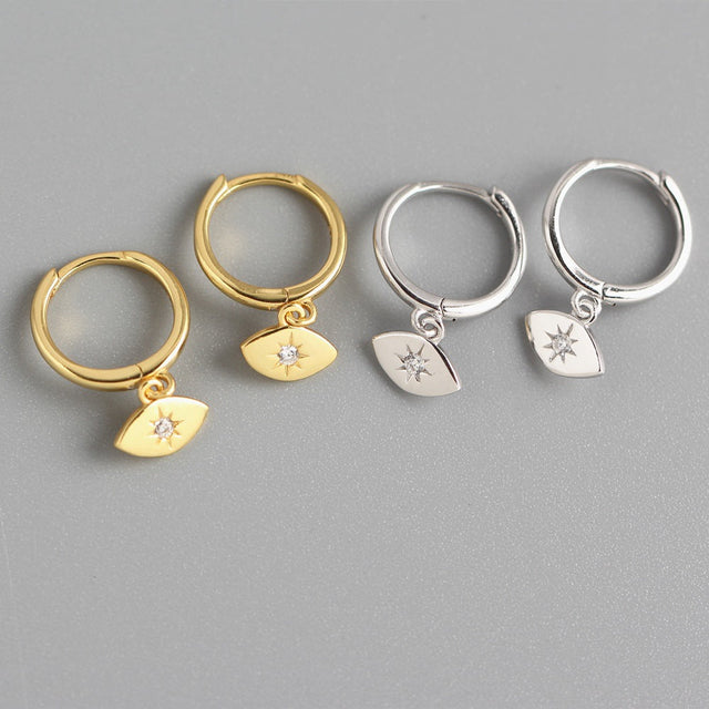 Minimalist Unique 925 Sterling Silver Eye Sun Hoop Earrings