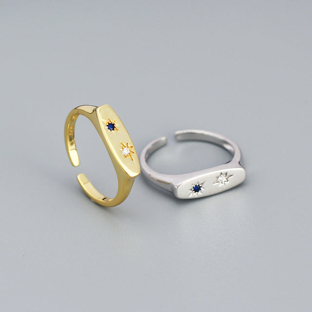 Minimalist 925 Sterling Silver Star Ring Plated Open Adjustable Unisex