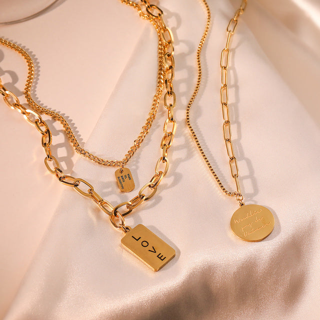 Minimalist Geometric LOVE Pendant Titanium Steel Necklace for Layering with Irregular Edges