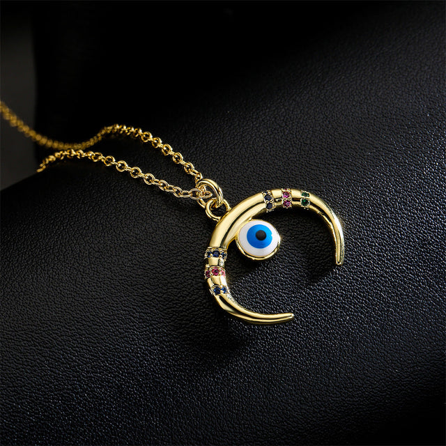 Geometric Evil Eye Pendant Necklace in Copper with 18K Gold Plating and Zircon Inlay