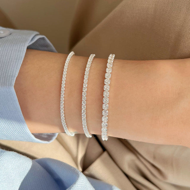 Minimalist 925 Sterling Silver Geometric Round Cubic Zirconia Inlay Bracelet Polka Dot Design for Women