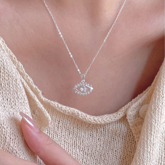 Minimalist Geometric Eye Pendant Necklace in 925 Sterling Silver with Gold Plating