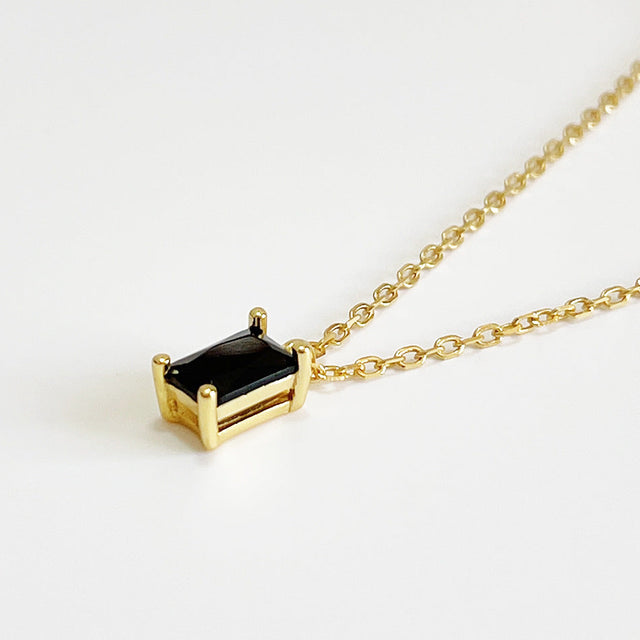 925 Sterling Silver Black Diamond Rectangle Geometric Short Necklace