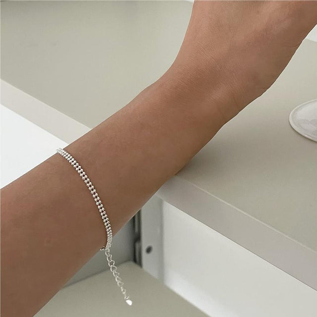 Minimalist 925 Sterling Silver Round Geometric Ball Chain Bracelet