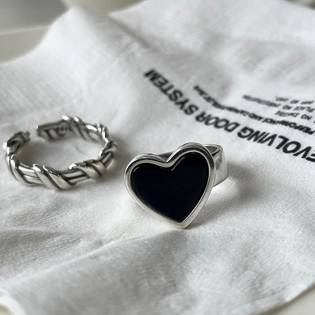 925 Sterling Silver Heart Agate Inlay Ring for Women