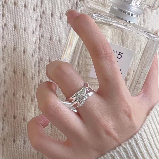925 Sterling Silver Geometric Textured Ring for Women